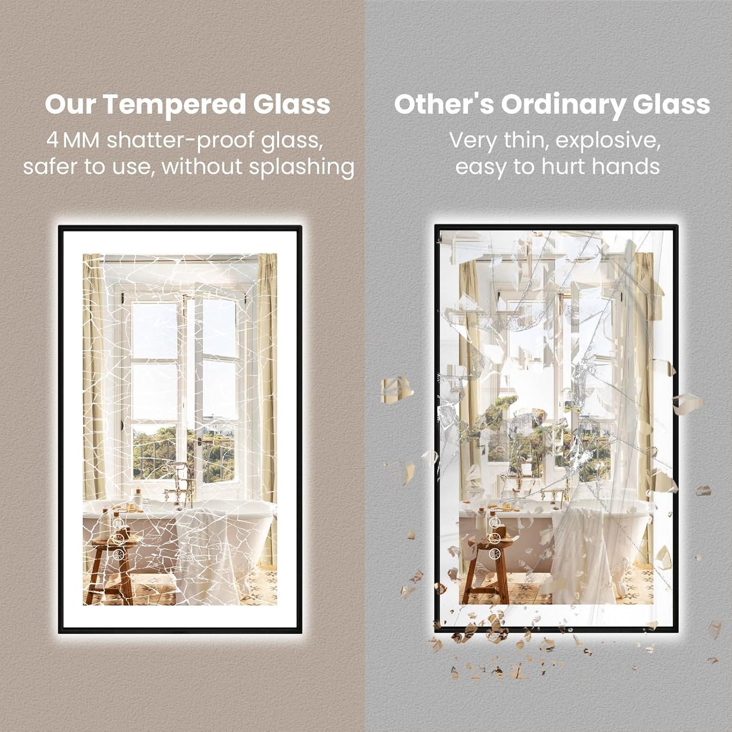 Amorho 28"x 36" LED Bathroom Mirror with Black Frame, Front Light and Backlit(Controlled Separately), Stepless Dimmable, Anti-Fog, Shatter-Proof, 3 Colors, Memory