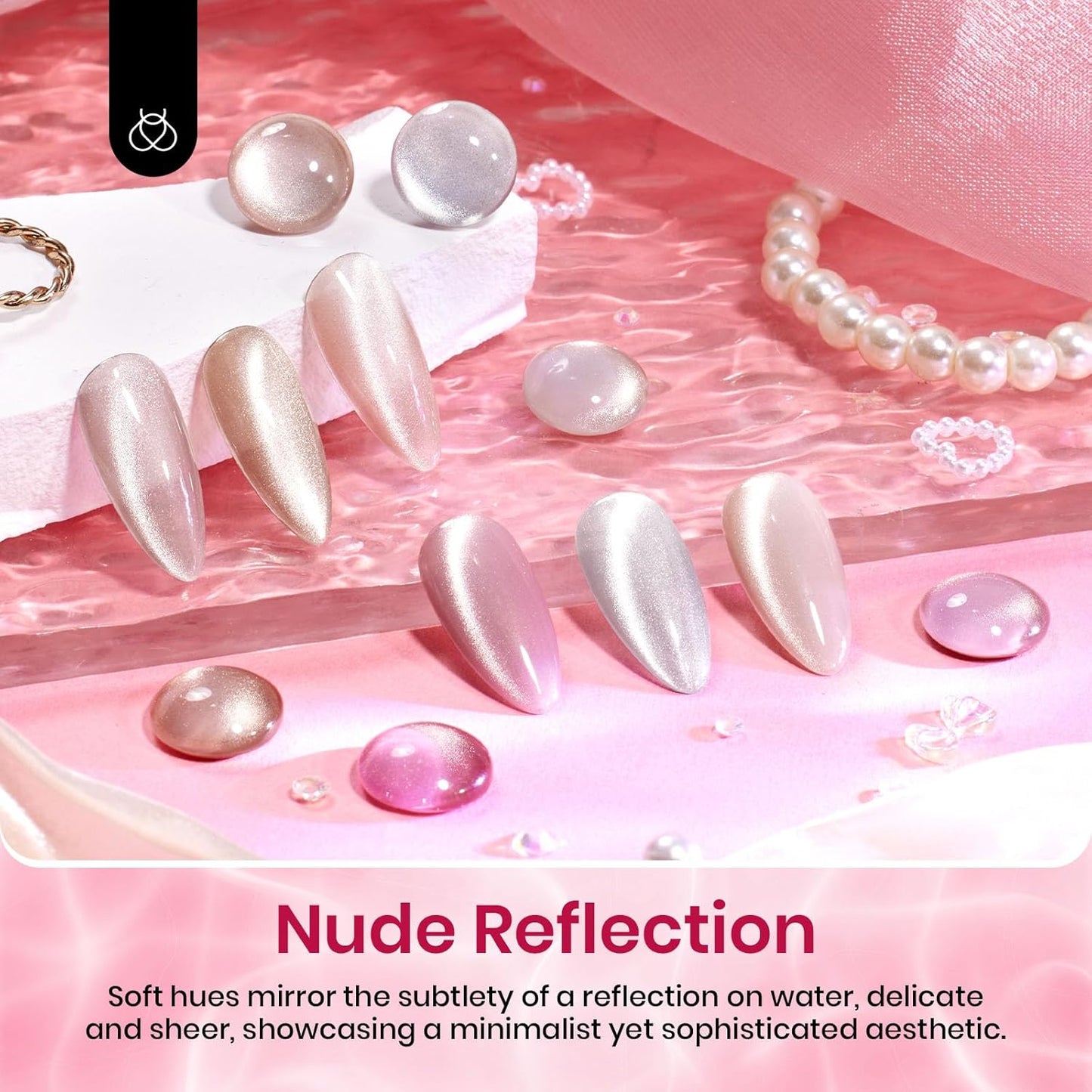 Beetles Cat Eye Gel Nail Polish Set - Nude Reflection Wedding Cat Eye Gel Polish Set, 6 Colors Silver Nude Pink Brown Neutral Mirror Shine Finish with Magnet Soak Off UV Manicure Salon Gift for Women