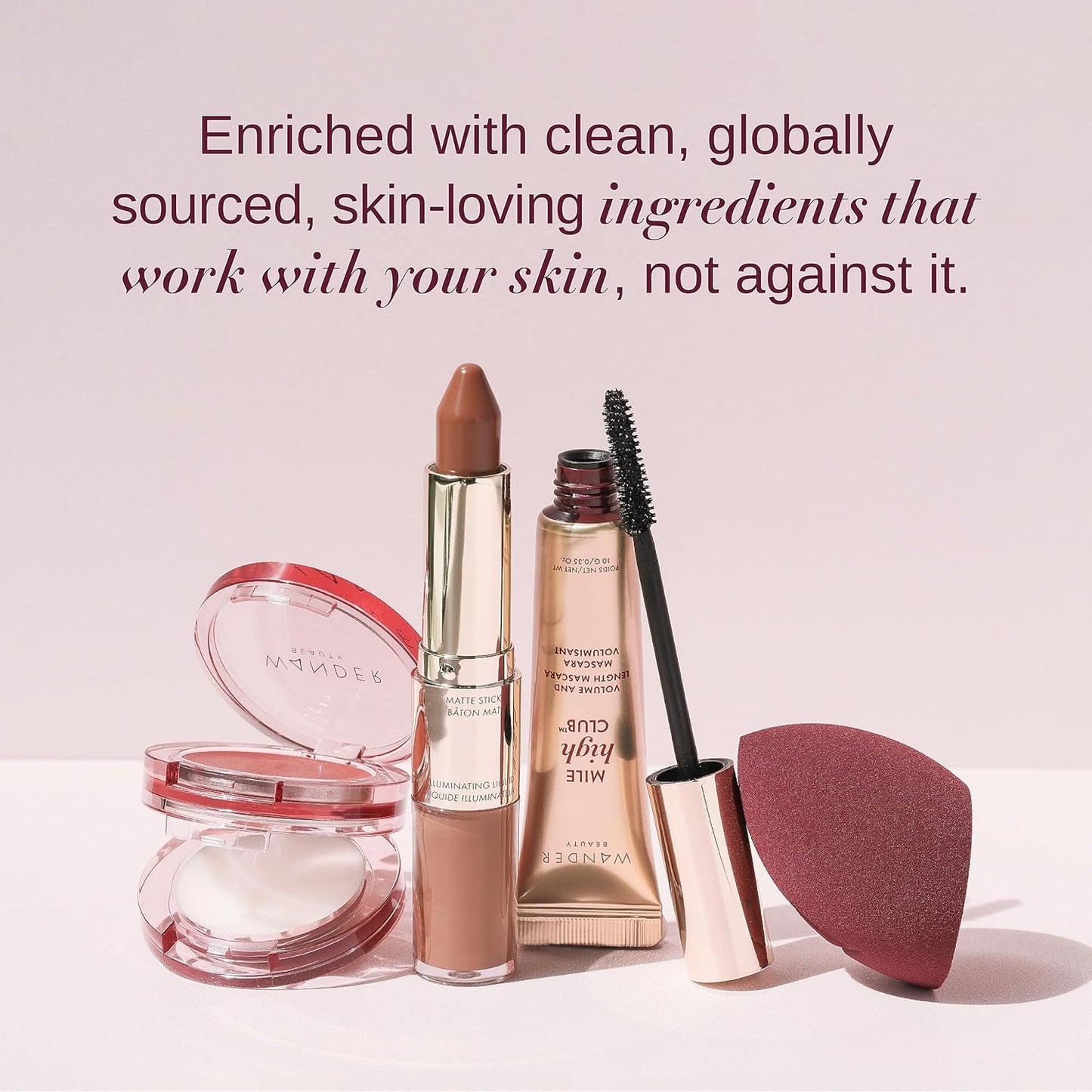 Wander Beauty Hydrating Powder Blush - Lightweight, Berry Blush Makeup with a Blurring, Satin Finish - Buildable Formula with Hyaluronic Acid, Squalane & Aloe Leaf Extract - Berry Busy - 0.18 oz