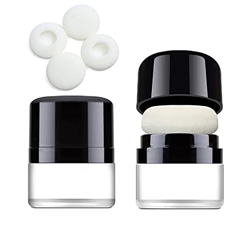 Empty Loose Powder box with Mirror Travel Portable Powder Case with Mushroom Sponge Puff DIY Cosmetic Foundation Powder Case Blusher Finishing Powder Jar Container (1pcs with 4 replacement sponges)