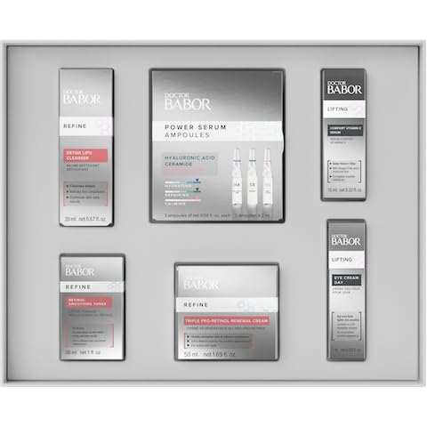 BABOR DOCTOR Iconic Skin Renewal Collection Set, Serums to Hydrate, Repair & Calm, Retinol Smoothing Toner and Renewal Cream, Lifting Vitamin C Serum and Eye Cream, Radiant Results Skincare Set
