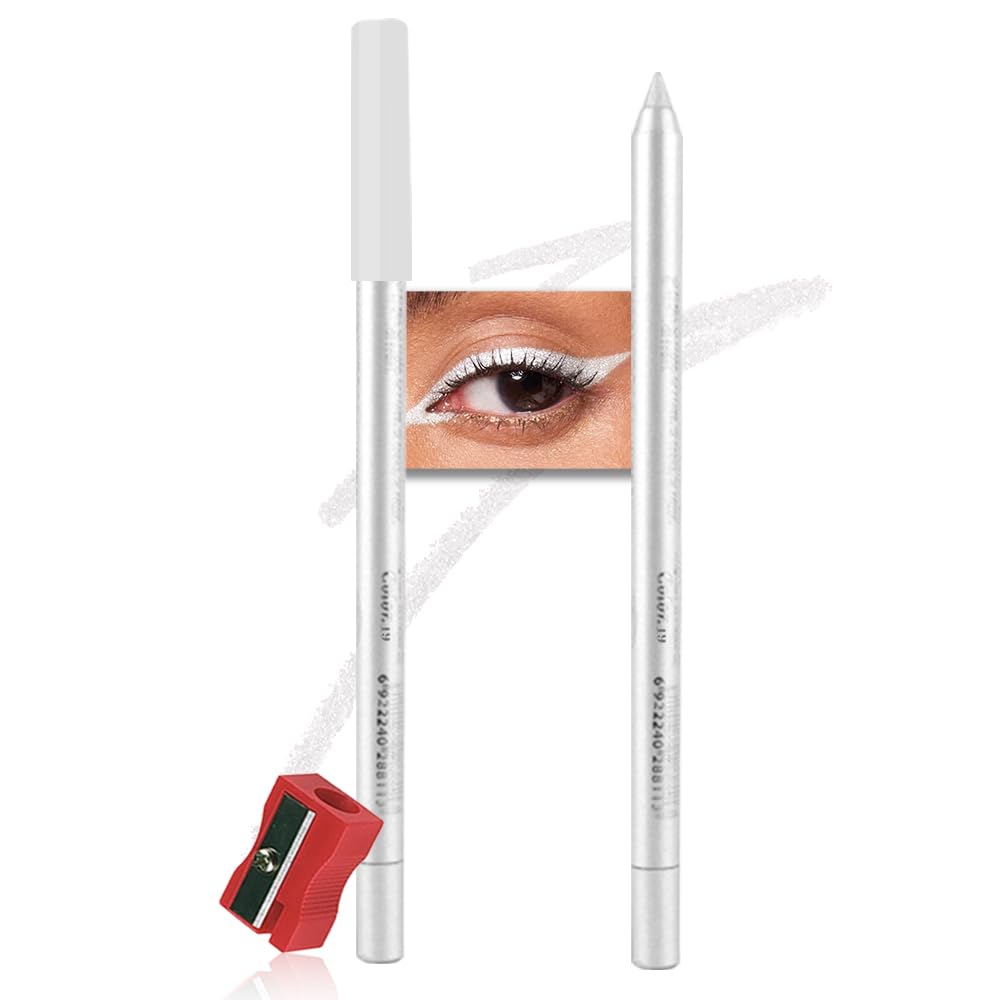 evpct Pearl White Glitter Eyeliner Pencil for Eyes, Pearl White Metallic Shimmer Eye Liner Pencil Makeup Waterproof Smudge Proof, Colored Gel Waterline Eyeliner, Face Eye Paint Stick Halloween Makeup