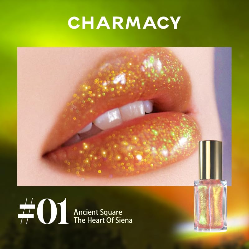 CHARMACY Aurora Chameleon Moisturizing Lip Gloss, MultiColor Shifting Shimmer Lip Gloss, Hydrating Non-Sticky Formula Glitter Lip Glaze, Easy to Apply, Long-Lasting, High-Shine Sheer Finish #01