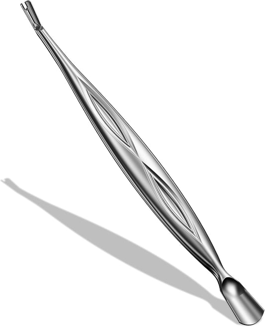 BALUCA 2-in-1 Cuticle Pusher & Trimmer with Fork – Professional Stainless Steel Nail Cuticle Remover Tool for Pain-Free Manicure & Pedicure – Durable Metal Cuticle Nippers and Scraper, Silver