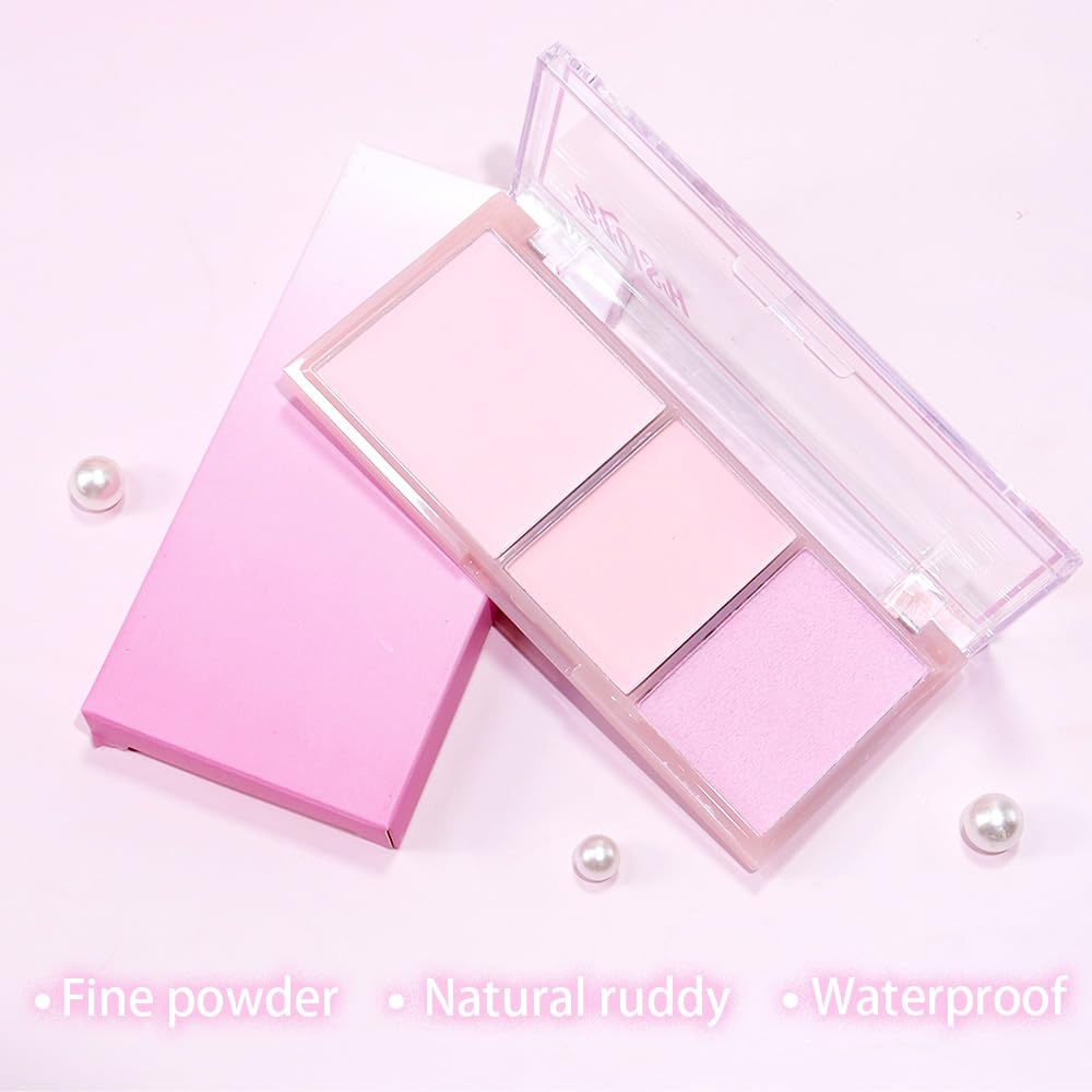 3 IN 1 Brown Nude Face Highlight Bronzer Powder Palette for Face Cheeks Contour Brightening, Buildable Matte Coverage Natural Makeup,Ultra Sculpt Nose Shadow Eyeshadow Primer-Pink