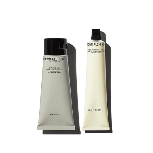Grown Alchemist Men's Daily Grooming Duo Bundle Kit. Shaving Gel (75ml) + Hydra-Restore Day Cream (65ml)