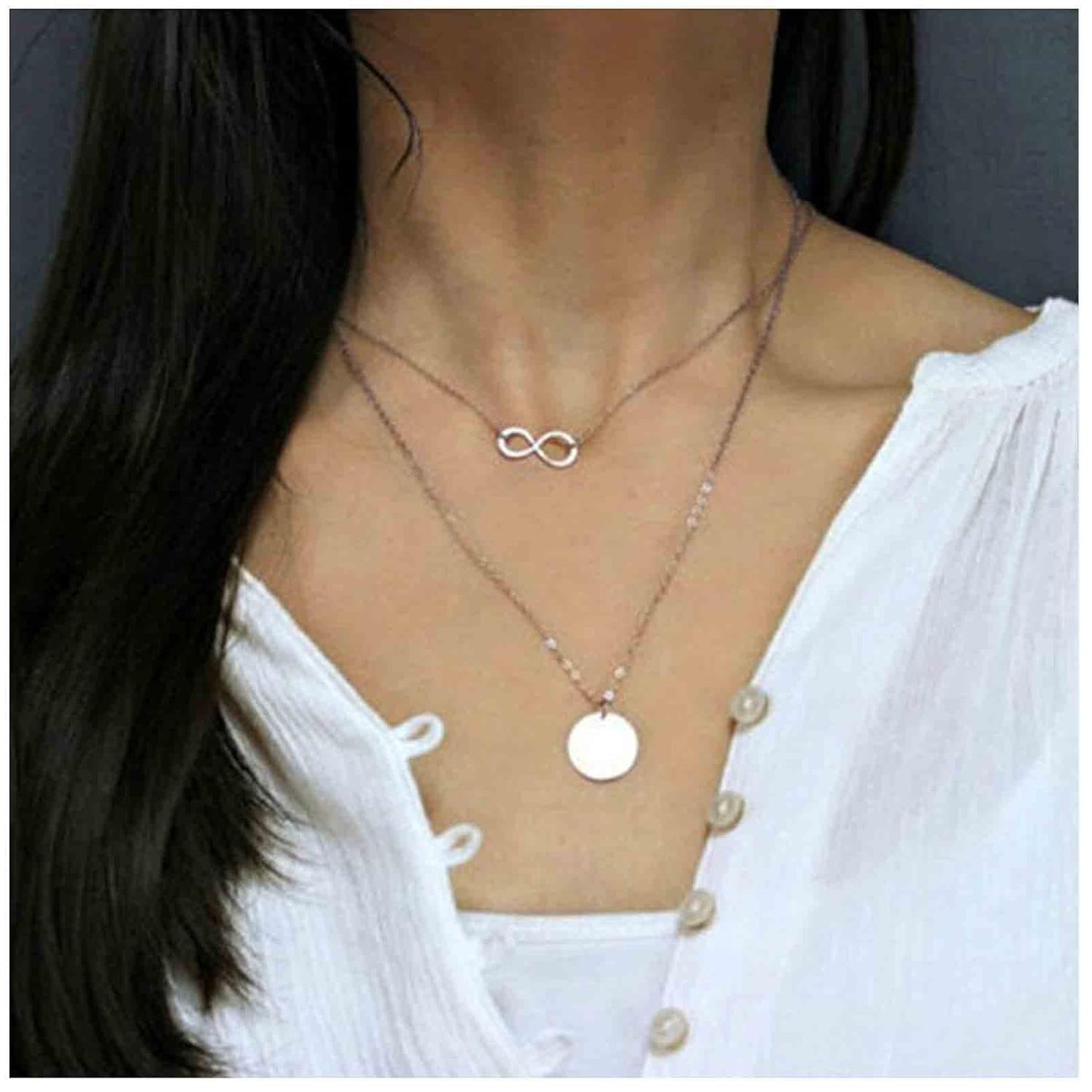 Boho Layered Infinity Coin Necklace Choker Silver Disc Pendant Necklace Forever Necklace Vintage Circle Choker Necklace Chain Jewelry for Women and Girls Gifts for Her