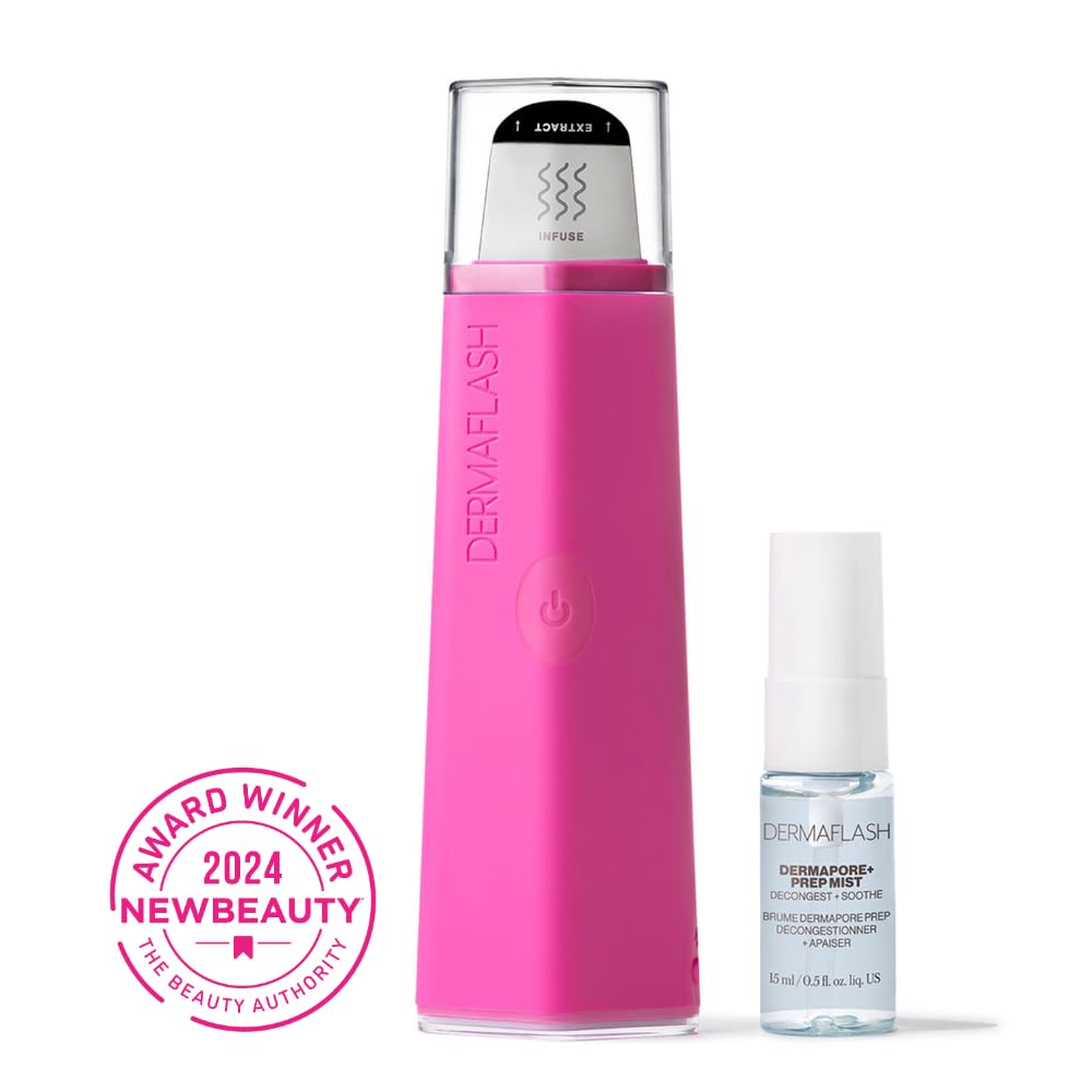 DERMAFLASH DERMAPORE+™ Ultrasonic 2-in-1 Pore Extractor and Serum Infuser, Pop Pink