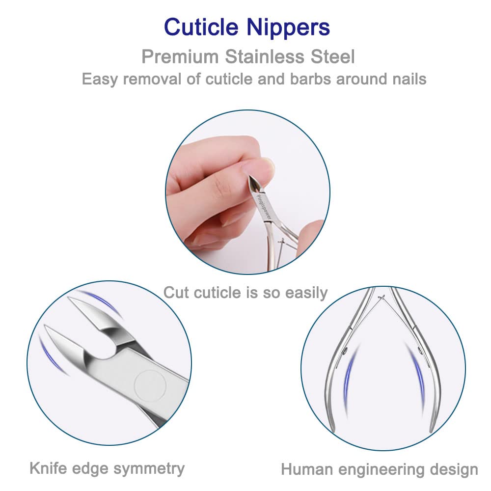 Cuticle Trimmer with Pusher, 3PCS Professional Cuticle Nippers Remover Tool for Women, Premium Stainless Steel Durable Manicure Kit for Fingernails and Toenails
