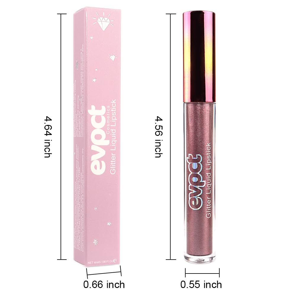 evpct 1Pcs Taupe Mauve Glitter Metallic Shimmer Diamond Lipstick Lip Gloss Stain Set for Women Long Lasting Waterproof, Mauve Purple Sparkle Glitter Matte long Wear Liquid Lipstick Lip Makeup Kit, 08#