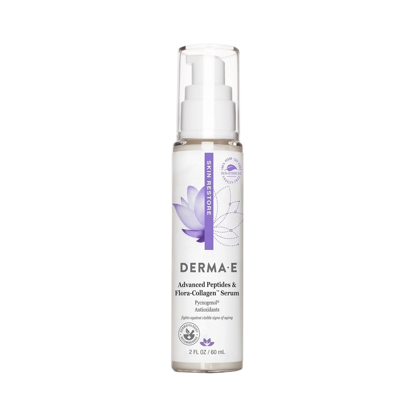 DERMA E Advanced Peptides and Vegan Flora-Collagen Serum – Double Action Collagen Face Cream with Peptide Complex – Intensely Hydrating Serum for Lines, Wrinkles and Redness, 2 oz