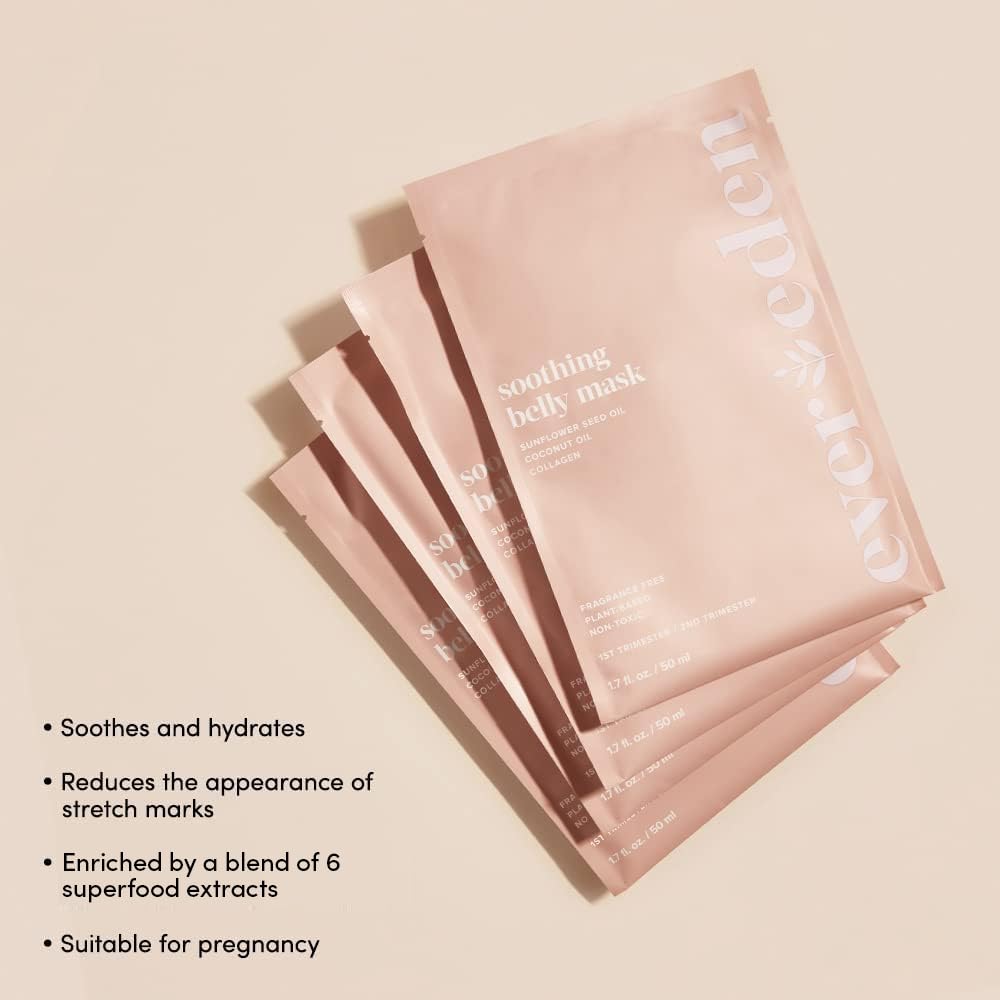 Evereden Soothing Belly Mask - 4 Belly Masks for Pregnant Women 2nd & 3rd Trimester - Hydrating, Nourishing, & Soothing Pregnancy Skin Care Belly Masks - Clean & Vegan Pregnancy & Maternity Products