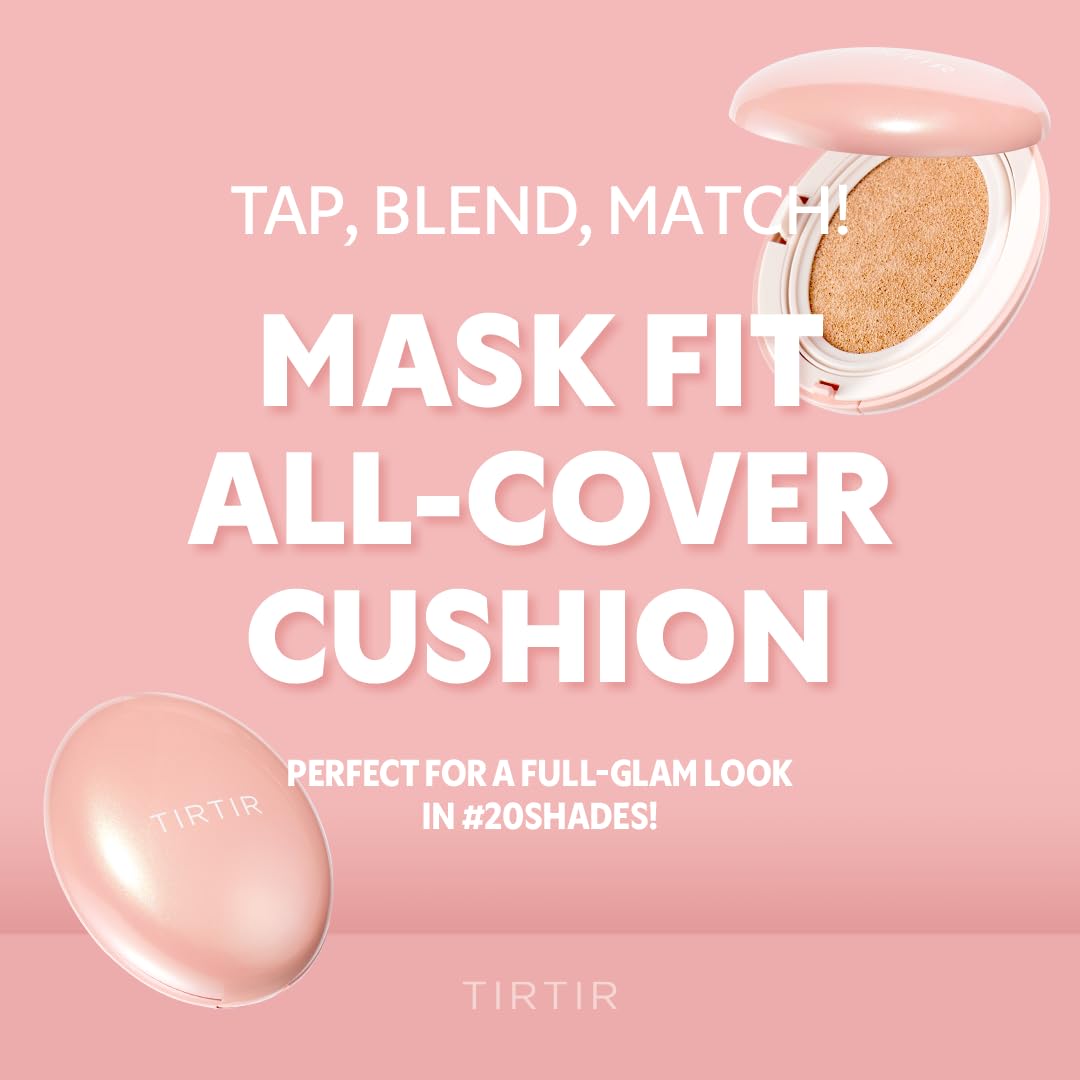 TIRTIR Mask Fit All Cover Pink Cushion Foundation | High coverage, Velvety Matte Finish, Lightweight, Flawless, Corrects Redness, Korean Cushion (#21W Natural Ivory, Full Size, 0.63 Fl Oz)