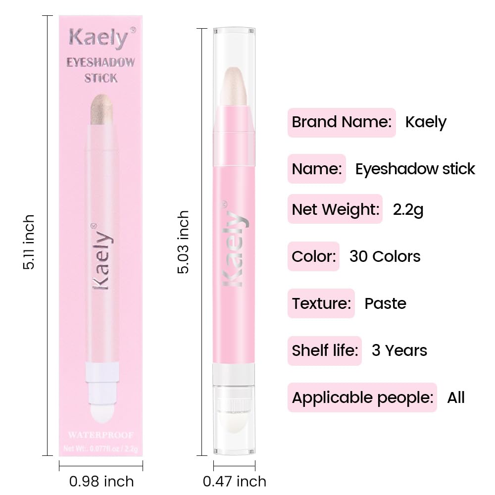 evpct 1Pcs Pearl Nude Pink Shimmer Cream Eye Shadow Brightener Stick for Eyes Waterproof Pigmented, Double Ended Cream Eyeshadow Stick Pencil Pen with Applicator, Eye Shadow Palette Highlighter Makeup