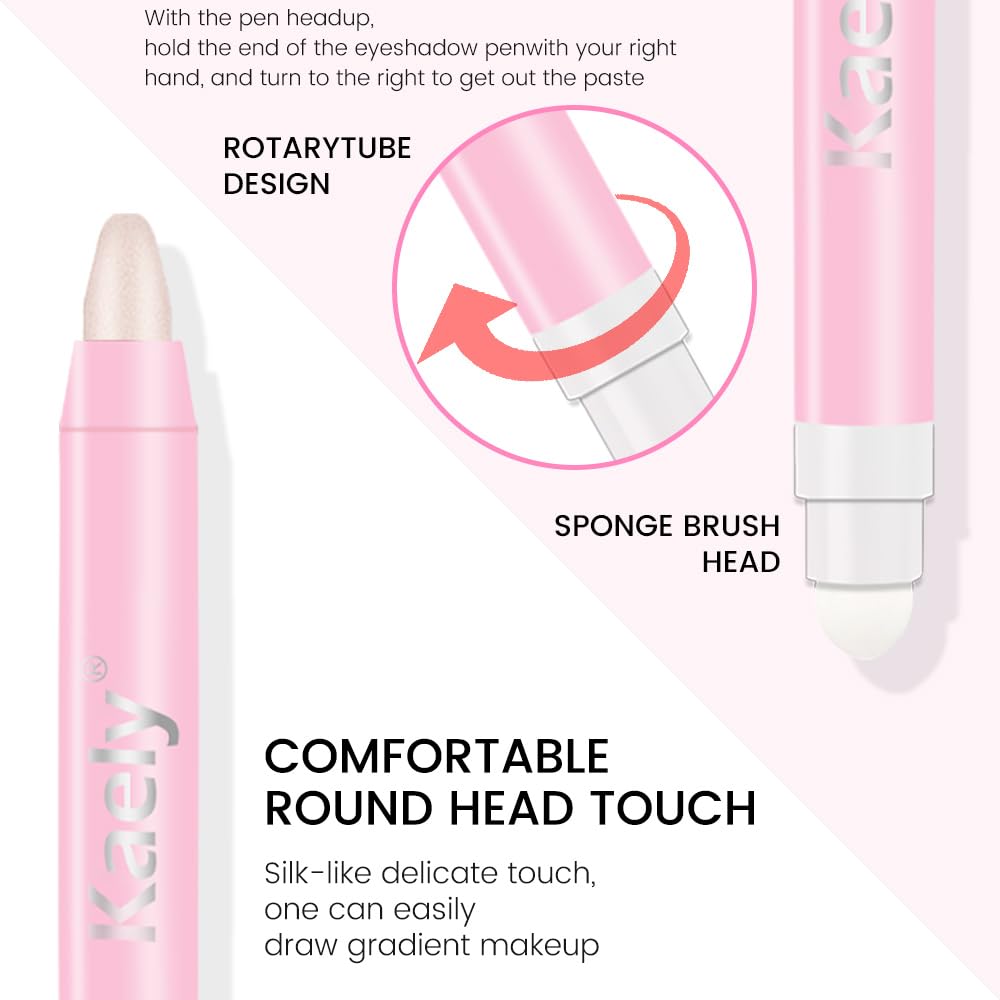 evpct 1Pcs Pearl Nude Pink Shimmer Cream Eye Shadow Brightener Stick for Eyes Waterproof Pigmented, Double Ended Cream Eyeshadow Stick Pencil Pen with Applicator, Eye Shadow Palette Highlighter Makeup