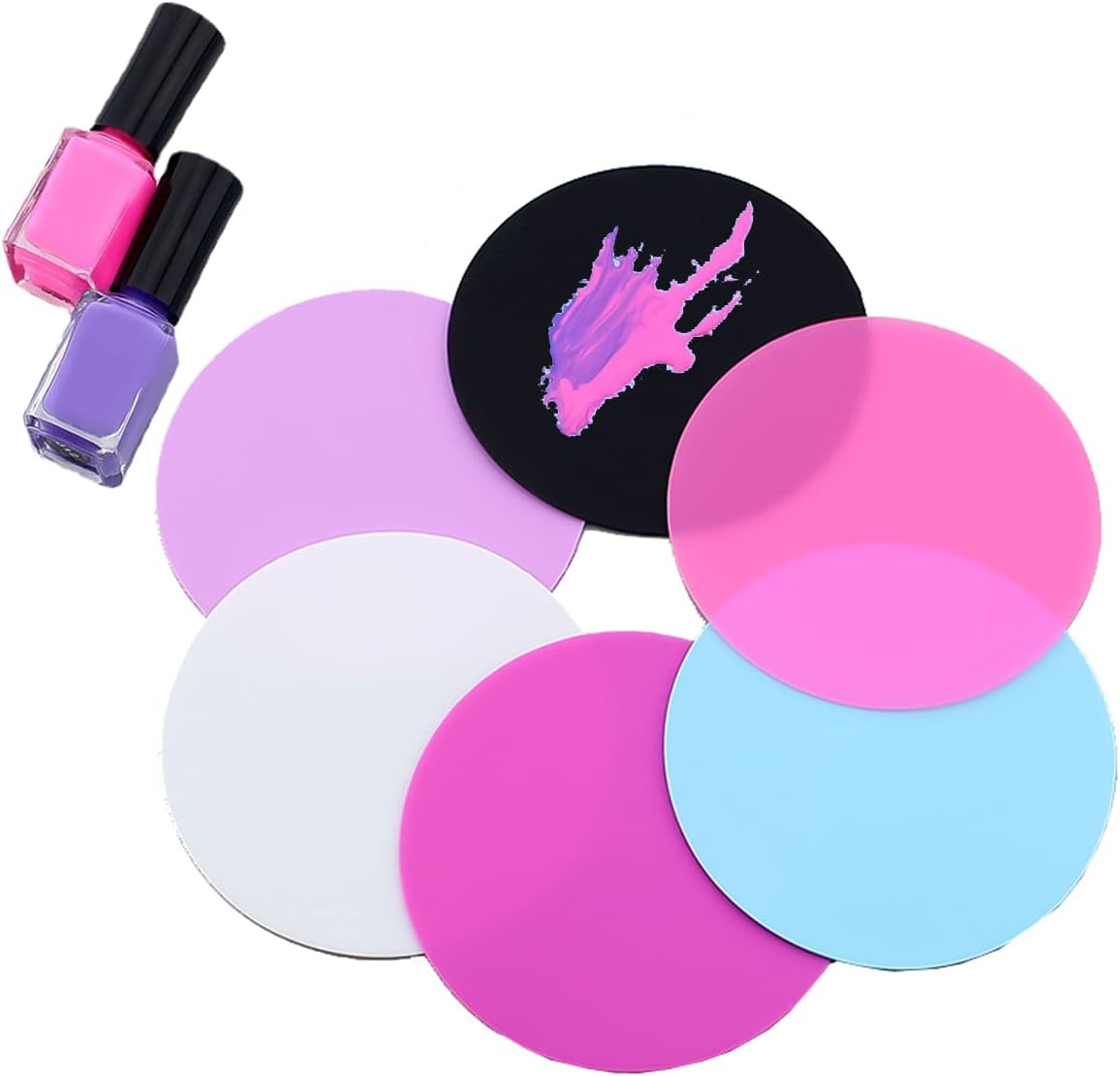 8 Sheets Silicone Round Shape Nail Art Painting Gel Palette Nail Polish Mixing Plate Foundation Lipstick Palette Cosmetic Palette Paint Drawing Color Dish Manicure Nail DIY Tool