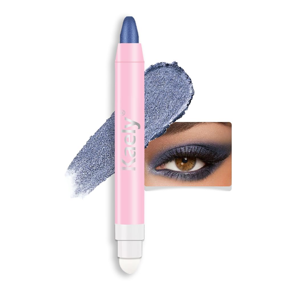 Kaely 2in1 Cream Eye Shadow Brightener Sticks for Eyes, Pencil Eyeshadow Applicator Stick Waterproof Pigmented, Eye Shadow Palette Highlighter Makeup, sombras para ojos, 31 Midnight Blue Shimmer