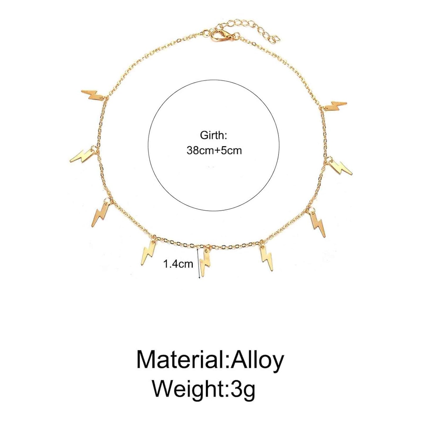 Boho Lighting Bolt Choker Necklace Gold Dangle Thunder Necklace Minimalist Collar Chain Necklace Weather Necklace Jewelry for Women and Girls