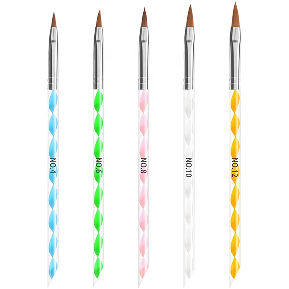 5pcs Nail Art Brushes Set, Nail Art Design Pen Painting Tools with Nail Extension Gel Brush, Nail Polish Brush, Builder Nail Gel Brush, Dotting needle,Adhesive drill pen (Color)