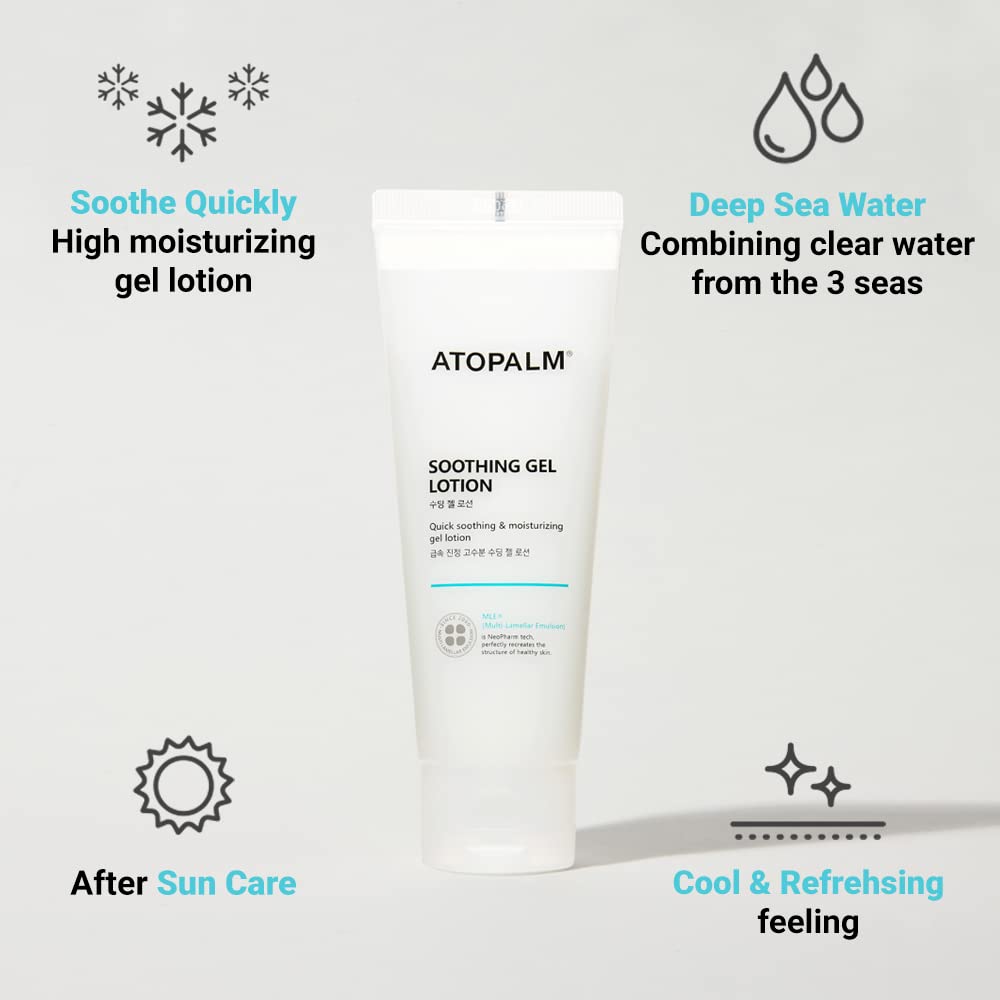 ATOPALM Soothing Gel Lotion 4 Fl Oz, Cooling and Calming Moisturizer for Sensitive, Eczema Prone, Heat Rash Skin, Redness Relief, Lightweight Mild Face and Body Lotion for Baby, Korean Skincare