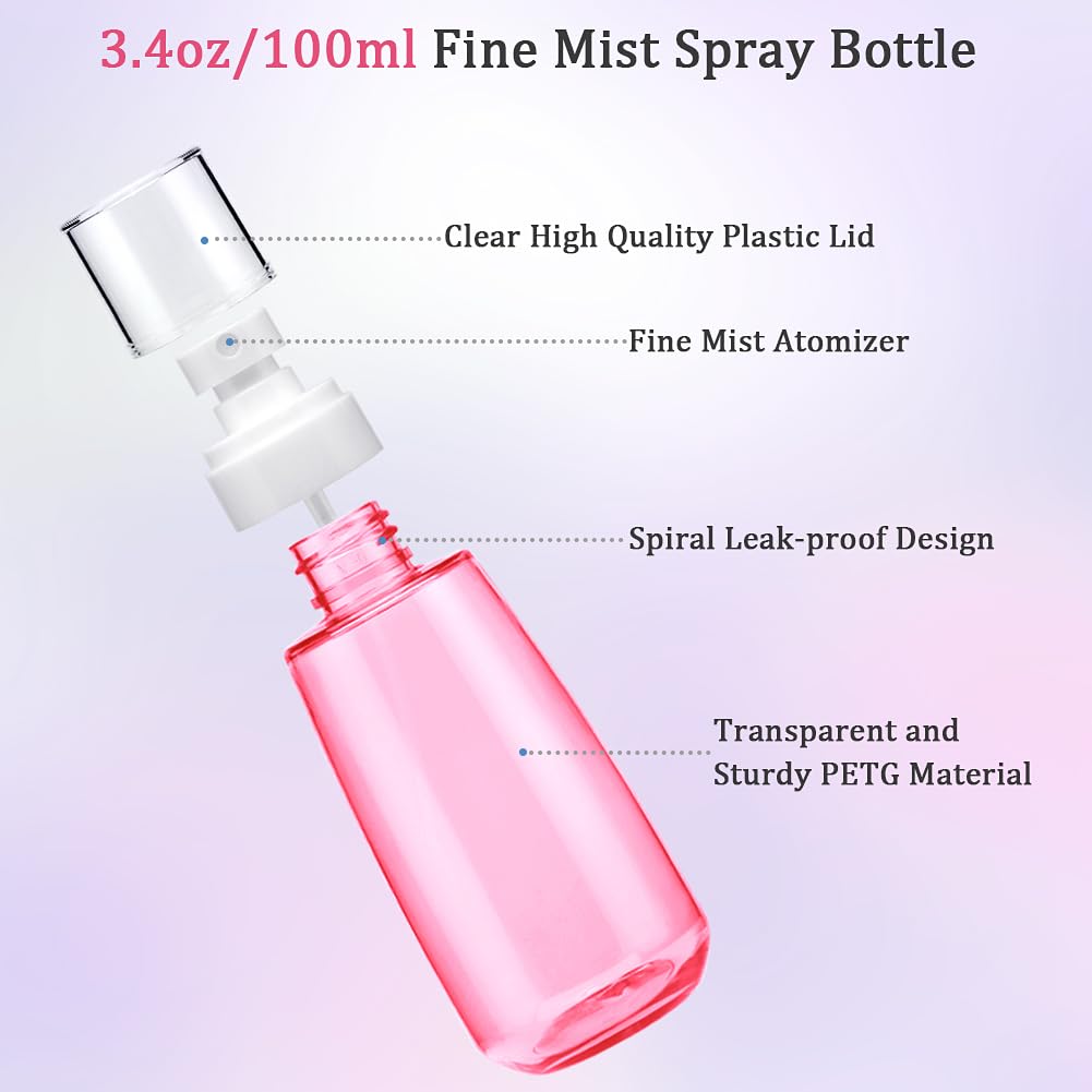 Cosywell Fine Mist Spray Bottle 3.4oz/ 100ml Empty Cosmetic Refillable Travel Containers Plastic Hair Spray Bottle Sprayer for Perfume Skincare Makeup Lotion (8color)