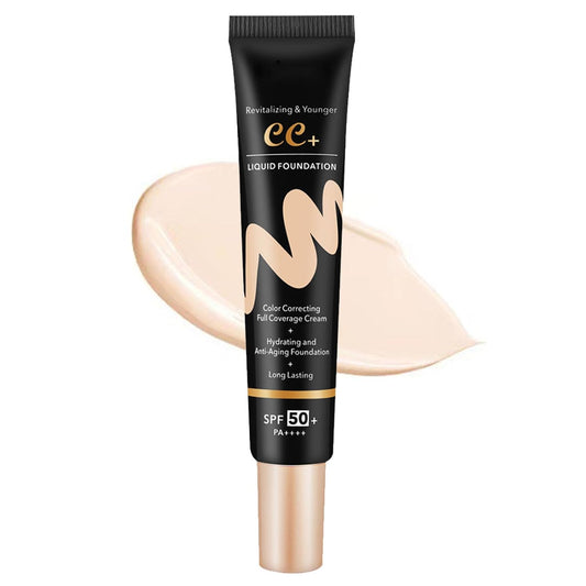 CC Color Correcting Full Coverage Cream SPF 50, CC Cream Foundation, Cover Blemish, Correcting Uneven Skin Tone, Oil Control, Lightweight Waterproof Long Lasting Hydrating CC Cream (Ivory)