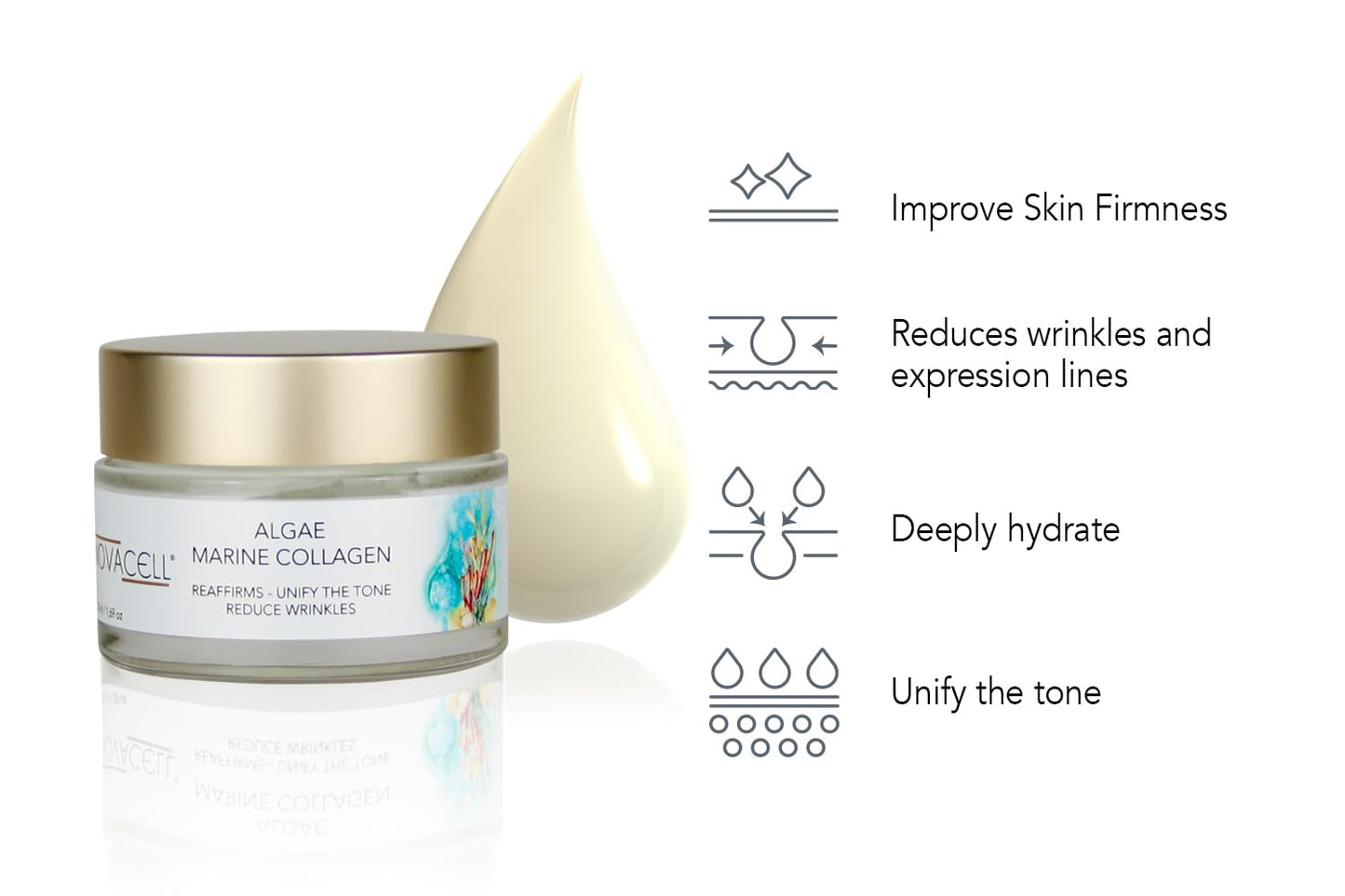 Algae Face Mositurizer Cream with Marine Collagen - Improves Firmness and Hydrates the Skin, Deep Moisture & Unifies the Skin Tone - 50 ml