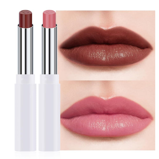 2Pcs Tinted Lip Balm Moisturizing Lipstick – Waterproof Hydrating Matte Lip Balm for Women, Creamy Natural Color Stain for Dry Lips, Soft Matte Finish (#5 Deep Cherry Brown & #08 Alluring Pink)