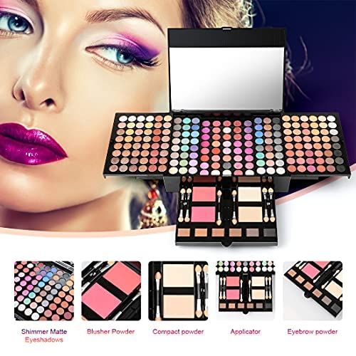 194 Colors Pink Cosmetic Make up Palette Set Kit with Eyeshadow Blusher Eyebrow Powder Face Concealer,All-in-One High Pigment Powder Pallet Kit with Mirror, Applicators