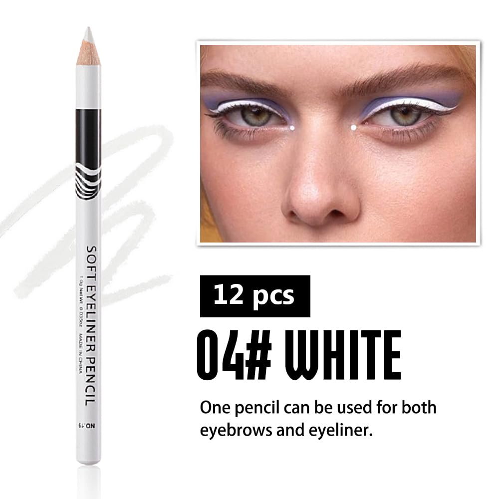 12Pcs Wooden Hard-Core White Eyebrow Pencils, Eyebrow and Eyeliner Pencils, Long Lasting Waterproof and Sweat-Proof, Easy to Color,Beginner Makeup Eyebrow Penci,Create a Natural Brow Makeup