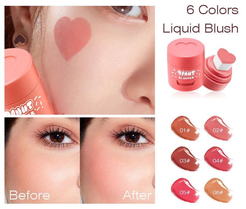 Stamp Liquid Blush Stamp Blush with Heart Shaped Applicator Natural Long Lasting Blush, Light and Airy Makeup for Women (1)