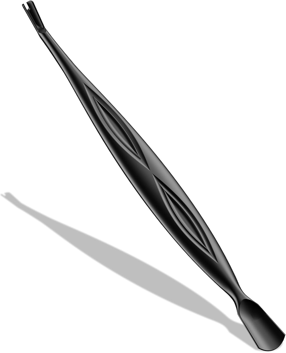 BALUCA 2-in-1 Cuticle Pusher & Trimmer with Fork – Professional Stainless Steel Nail Cuticle Remover Tool for Pain-Free Manicure & Pedicure – Durable Metal Cuticle Nippers and Scraper, Black