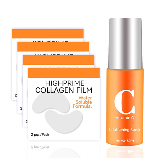 Highprime Collagen Film & Mist Kit - Collagen Face Mask,Highprime Collagen Film for Face,for Face for Dark Circles, Puffy Eyes, Fine Lines, Wrinkles, Eye Bags (4pack+1bottleFace Spray)