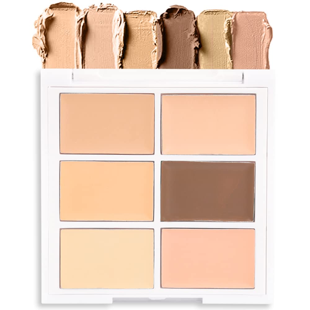 Pro 6 Color Correcting Concealer Palette Light Medium Cream Contouring Makeup for Corrects Dark Circles Red Marks Scars.Beige Creamy Concealer for Mature Skin.Longwear&Waterproof (Netural)