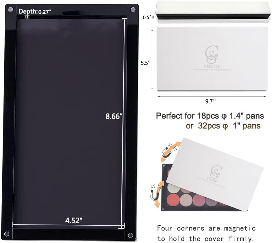 Acrylic empty Magnetic Eyeshadow Palette Makeup Palette empty with glass mirror DIY depotting palette for Eyeshadow dABL2-1(1 layer))