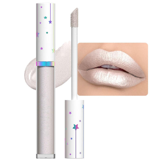 evpct 1Pcs Silver White Metallic Glitter iridescent Liquid Lipstick for Women Long Lasting Waterproof 24, Gray Silver frosted Metallic Glitter Shimmer Chrome Lipsticks Lip Gloss Stains Makeup Set, 11