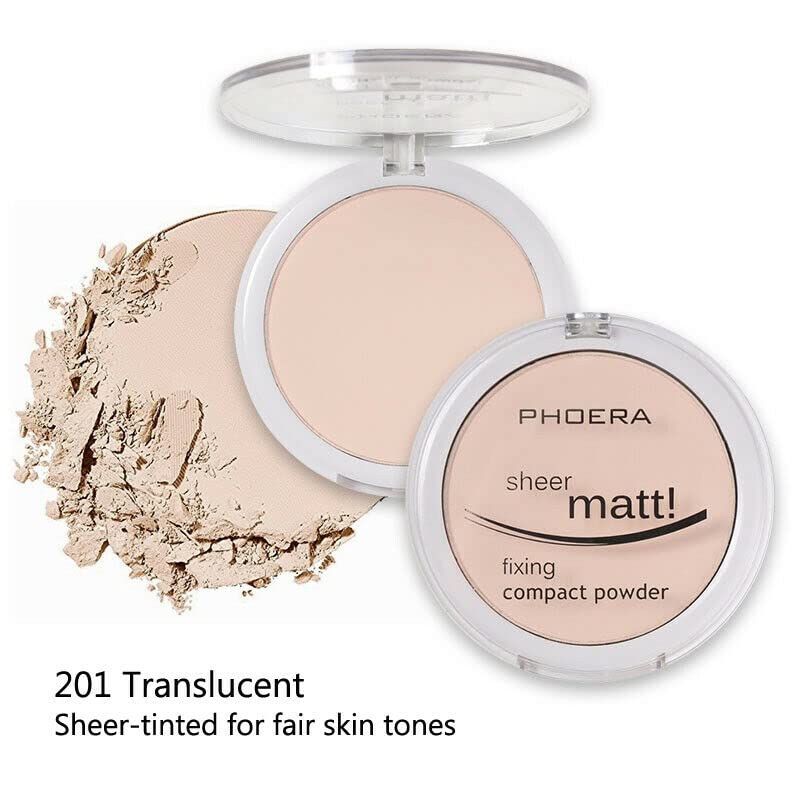 AQUAPURITY - PHOERA Sheer Matte Fixing Powder Makeup Base Fixer Setting Powder Foundation Fixing Compact Pressed Powder Long Lasting Make Up Fixer Skin Vitamin E Beauty Blender (201 Translucent)