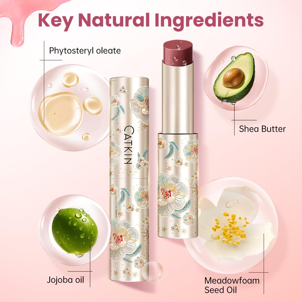 CATKIN Glossy Lip Balm Ultra Hydating Glow Lip Tinted Jelly Plump Melting Balm Shea Butter Repair Soothing For Dry Lips Dewy Finished 0.12 oz C06 BLOSSOM