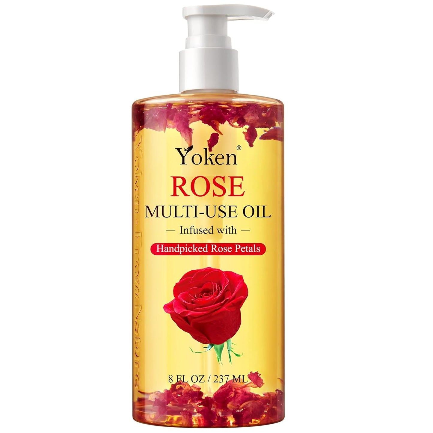 Yoken Multi-Used Body Oil For Skin,Face,Hair and Nails,Multi Purpose Organic oil With Rose Petals,Vitamin E & Almond Oil Nourishing & Hydrating,Body Oil for Moisture & Skin After Bath Oil,8 Fl Oz