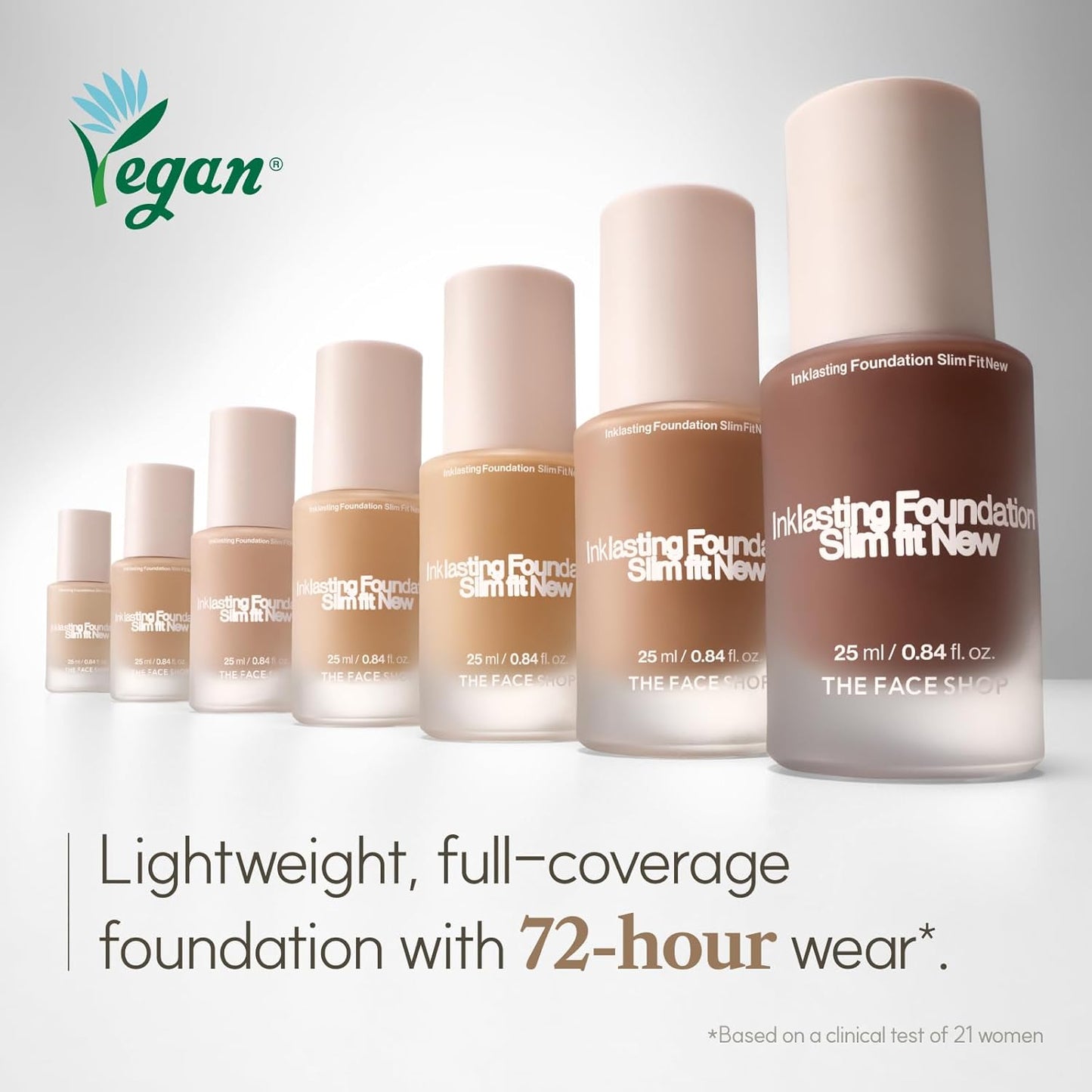 THE FACE SHOP Ink Lasting Liquid Foundation, Full Coverage, 72‑Hour Wear Semi‑Matte Finish, Makeup with Bakuchiol, W320 Honey, 0.84 Fl. Oz.