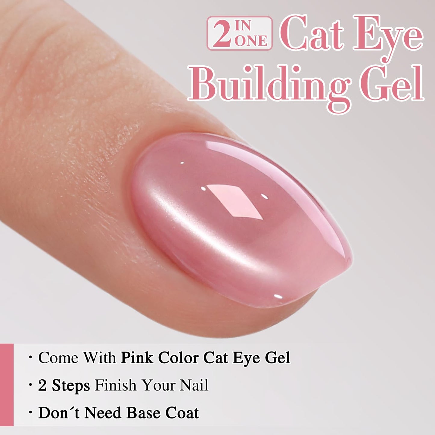 Double Rhythm 0.5 OZ Cat Eye Gel Polish with Magnet 15ML Holographic Glitter Shimmer Translucent Jelly Color Magnetic Polish Salon DIY at Home (Pink Builder-MC1202)