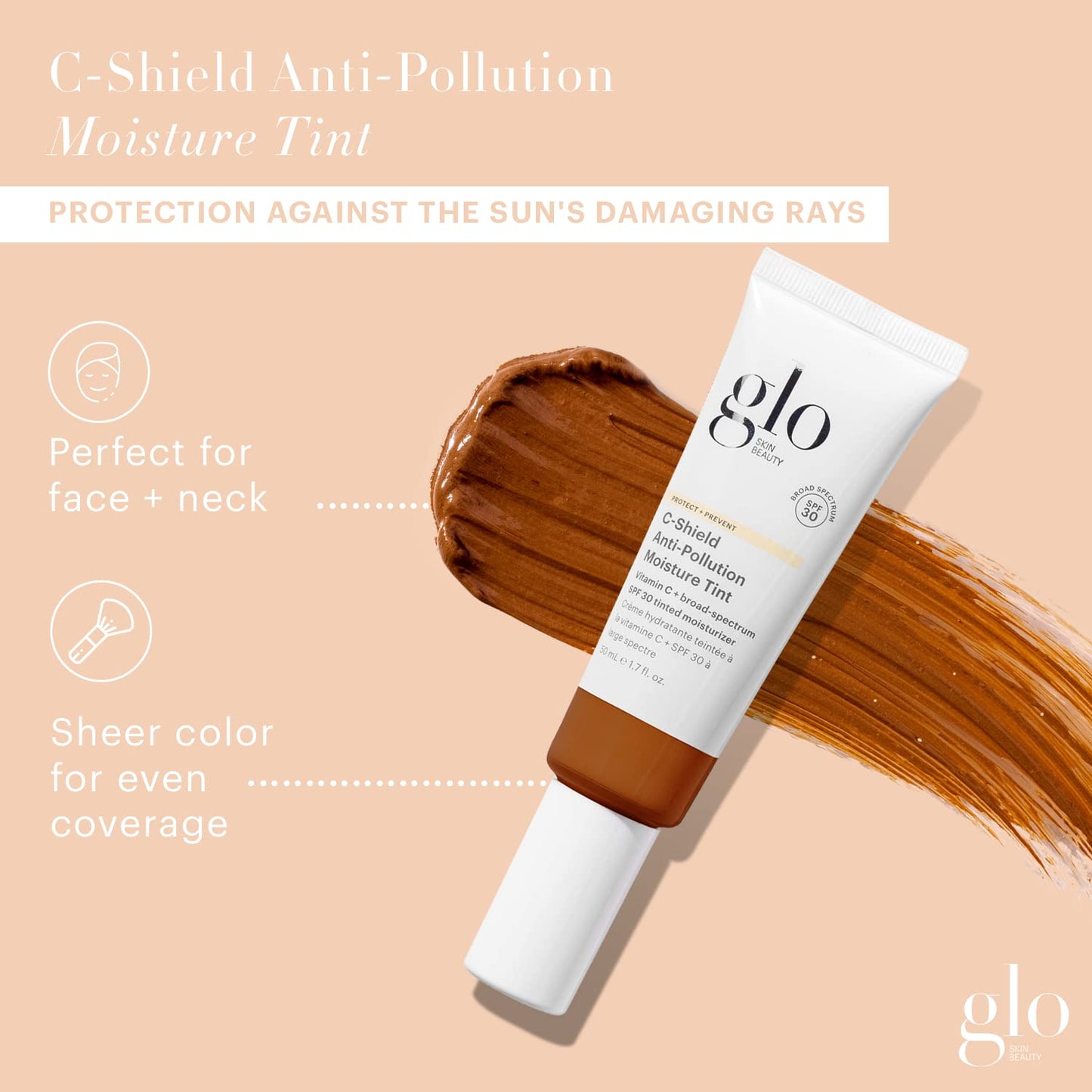 Glo Skin Beauty C-Shield Anti-Pollution Moisture Tint - Tinted Moisturizer With SPF 30 for Face, Broad Spectrum Protection & Vitamin C, 1.7 Oz (10W-Dark)