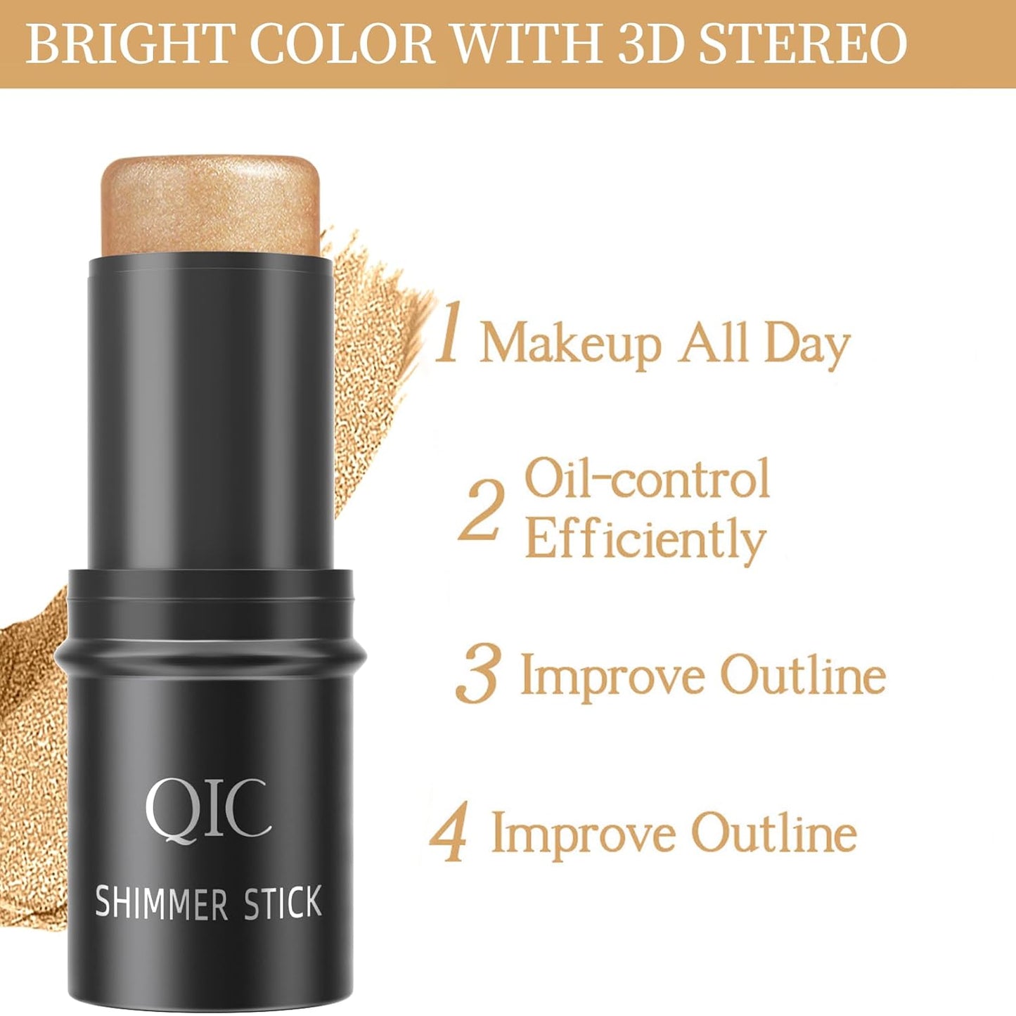 Highlighter Stick, Highlighter Makeup for Face & Body, Cream 3D Contour Stick, Multi-Use Body Shimmer Stick for All Skin Types, Glow, Waterproof, Long Lasting, Ideal for Daily, Party (Brown)