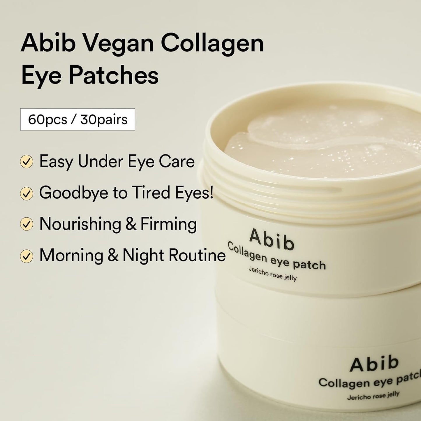 Abib Collagen Eye Patch Jericho Rose Jelly 60 Patches, Korean Under Eye Patches for Puffy Eyes and Dark Circles, Anti-Wrinkle, Collagen, Caffeine, Niacinamide, Ceramide, Antioxidant, Skin Care