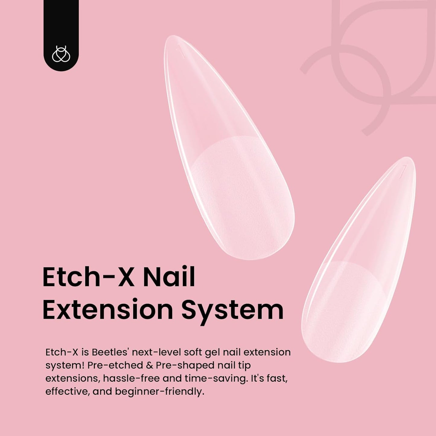 Beetles Gel Nail Tips Etch-X, Stiletto Medium, 288Pcs 12 Sizes, Pre-Etched Half Matte Full Cover Soft Acrylic False Nail Tips Pre-Shaped Easy DIY Fall Halloween Nail Extension Salon Gift for Women