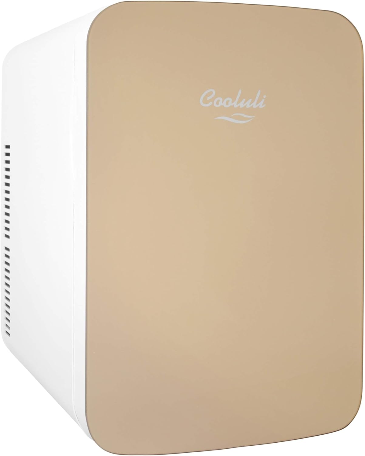 Cooluli 15L Mini Fridge for Bedroom - Car, Office Desk & College Dorm Room - 12v Portable Cooler & Warmer for Food, Drinks, Skincare, Beauty & Makeup - AC/DC Small Refrigerator with Glass Front, Gold