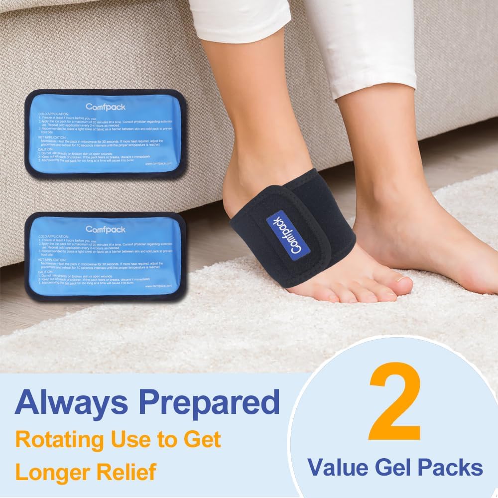 Cold Therapy Wrap with 2 Gel Packs for Pain Relief, Reusable Gel Ice Pack for Arch, Foot, Wrist, Ankle, Relief for Arch Pain, Plantar Fasciitis, Instep Pain, Swelling, Extensor Tendonitis