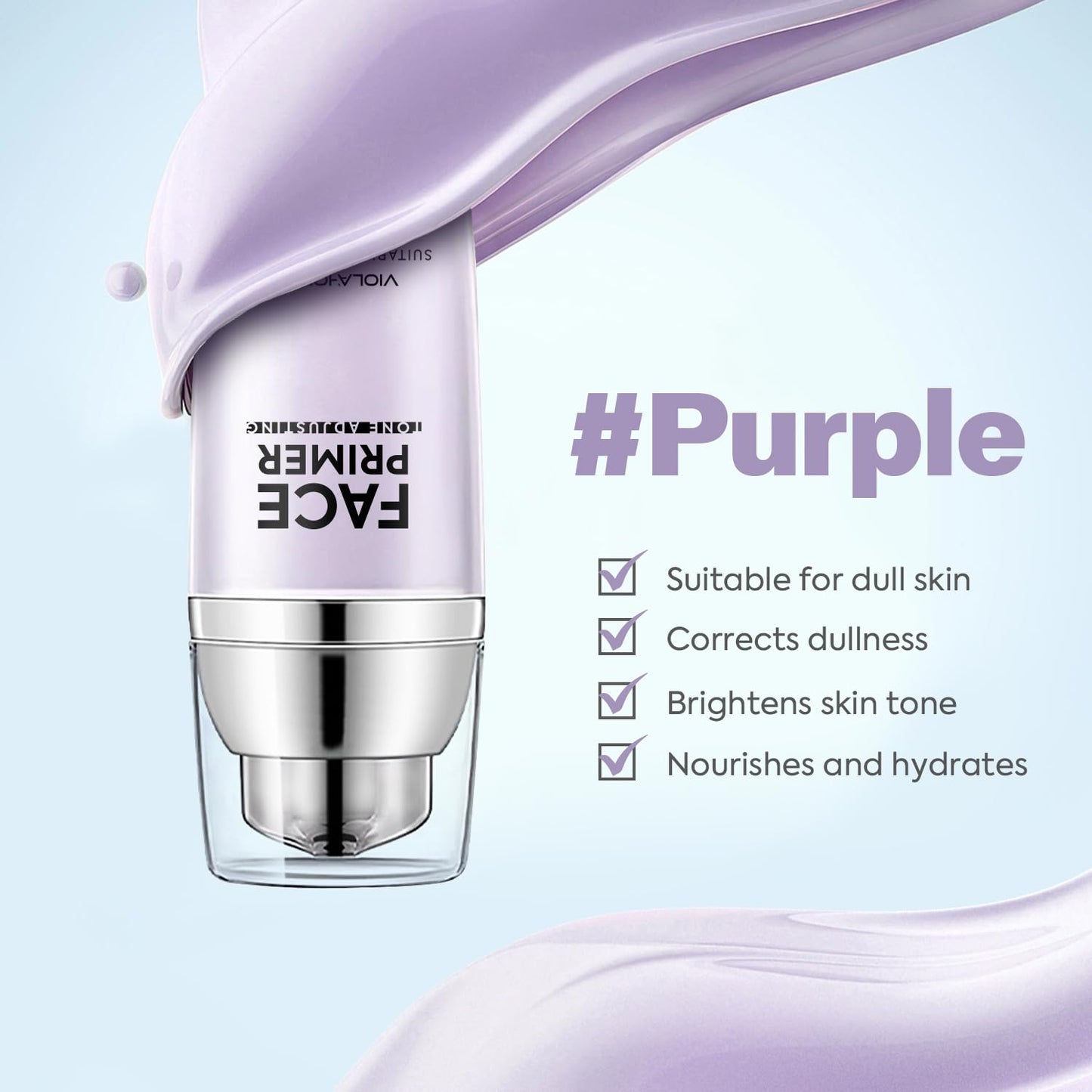 VIOLA HOUSE Face Primer, Tone Adjust Primer For Face Before Makeup-Refined, Bright And Smooth The Skin And Fills Fine Lines (Lavender Purple)