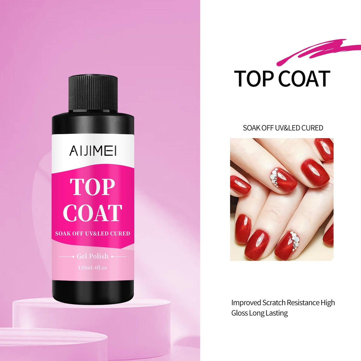 AIJIMEI 120ml Top Coat Nail Polish Premium Gel Top Coat 4 Fl Oz Long Lasting,Top Coat for Gel Nail Polish – Nail Art Topcoat for Salon-Grade Nails at Home