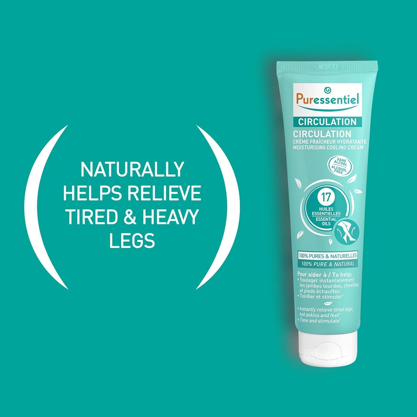 Puressentiel Circulation Moisturizing Cooling Cream - 100% Pure And Natural Oils - Alcohol Free - Supports Circulation - Provides Instant, Lasting Relief For Tired Legs, Ankles And Feet - 3.4 oz